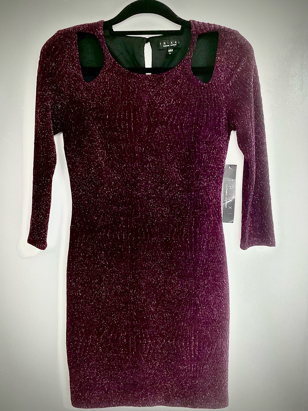 Trixxi Plum Sparkle Cutout Long Sleeve Bodycon Dress